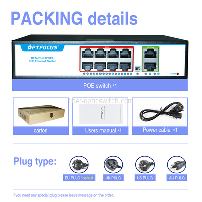 Factory OEM 8 Port Ethernet POE Switch 8*10/100mbps POE Port+2*10/100/1000mbps UP-Link Port for CCTV